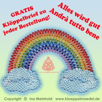 Preview: GRATIS 465 Klöppelbrief Regenbogen-Wölkchen "Andrà tutto bene" - "Alles wird gut"